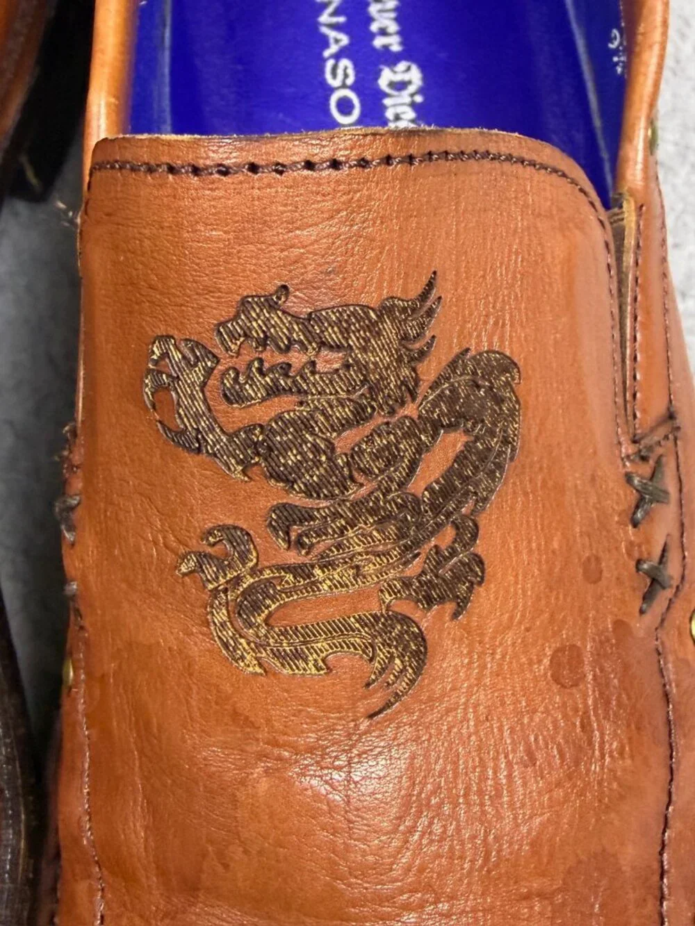Vtg Mark Nason Shoe 9.5 Brown Made in Italy Dragon Studded Loafer Style 67333